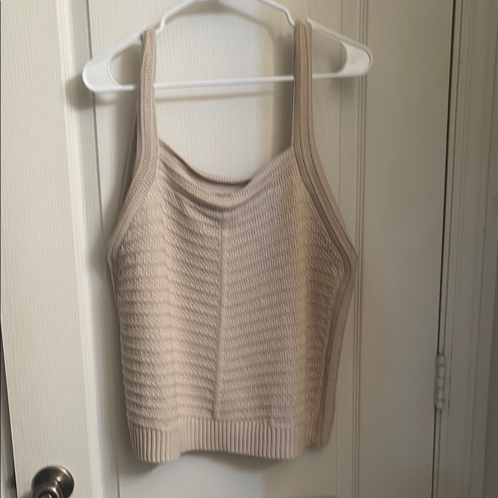 Joie Cream Ribbed Crop Tank Top Sleeveless